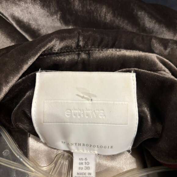 Ett:Twa By Anthropologie - Brown shimmery Velvet Single Button Blazer sz 6 - Picture 5 of 8